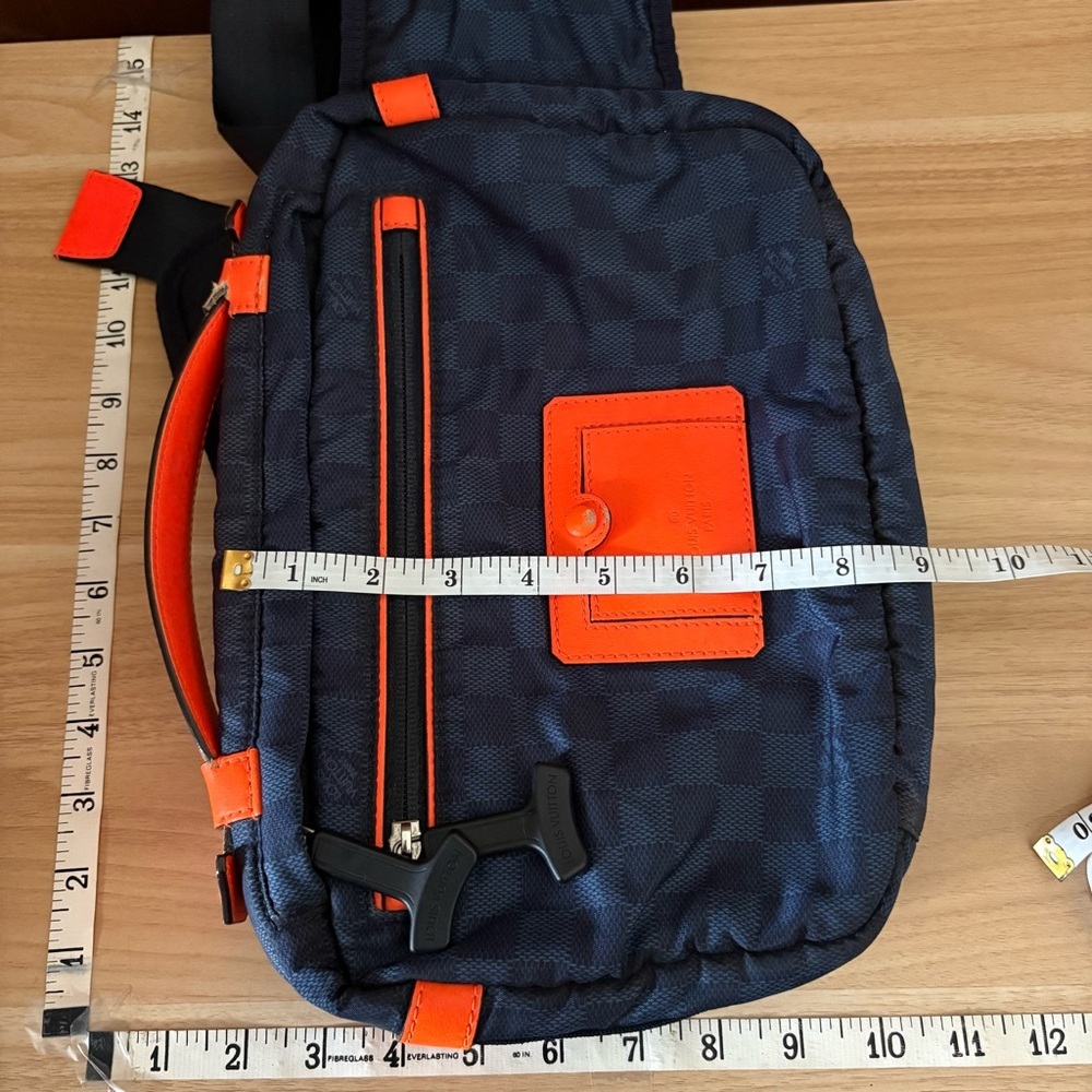 VTG LOUIS VUITTON Challenge Bum Bag Navy Blue Damier Orange Handle - Picture 6 of 14